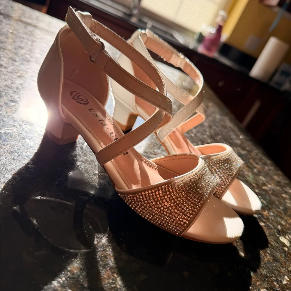 Girls' White Rhinestone Crisscross Dress Sandals